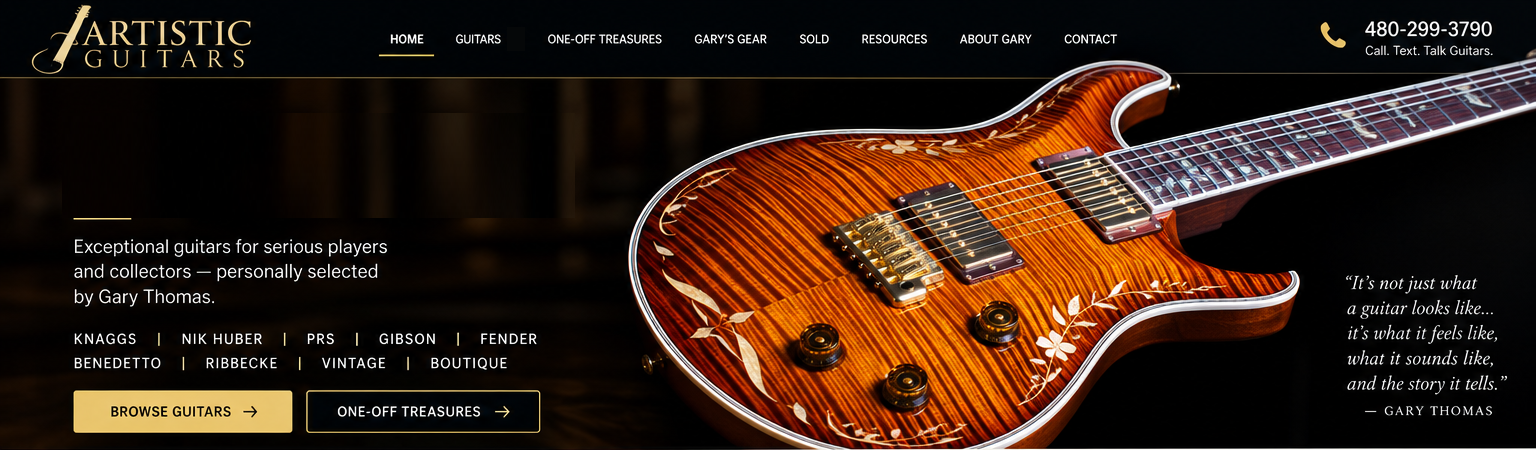 Approved Artistic Guitars header and hero design